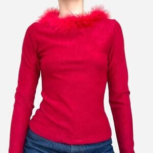 Vintage red feathered boatneck statement fits like size small